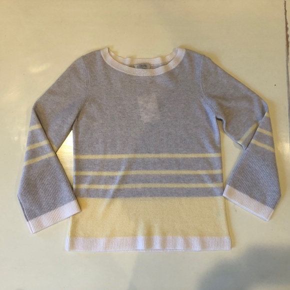 Kinross Cashmere Stripe Bell Sleeve Sweater Limoncello Multi - Picture 2 of 6